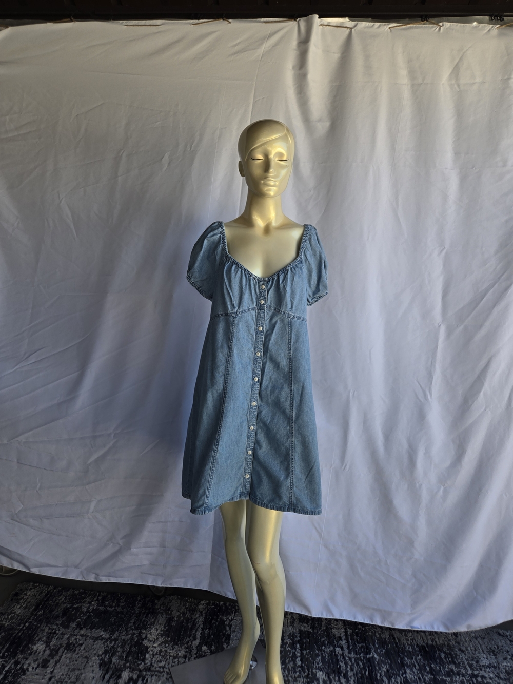 Madewell Denim Button-Front Puff Sleeve Dress - Light Blue